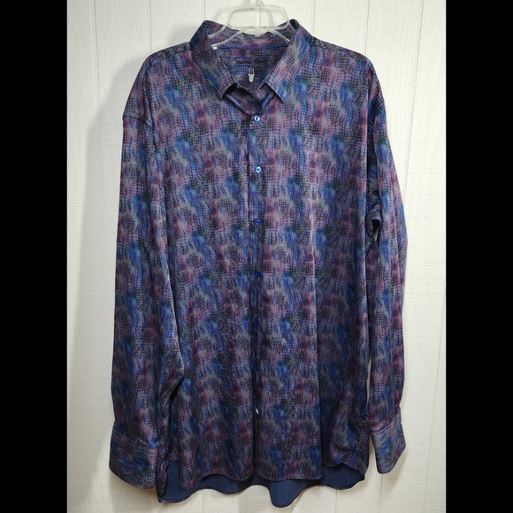 Visconti Black Button Up Shirt Men's Size 3XLT Long Sleeve Collared Blue Purple - Picture 1 of 16